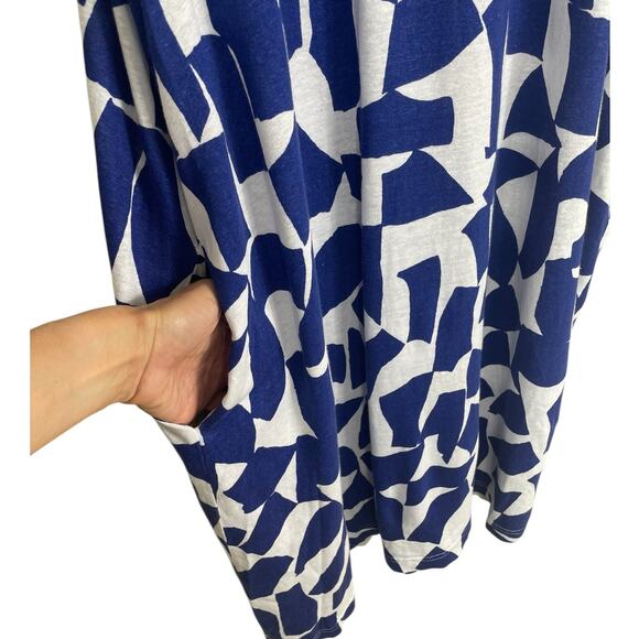 Poetry Linen Cotton Geometric Shift Dress Art To Wear Lagenlook Blue White US 16 - Picture 10 of 15
